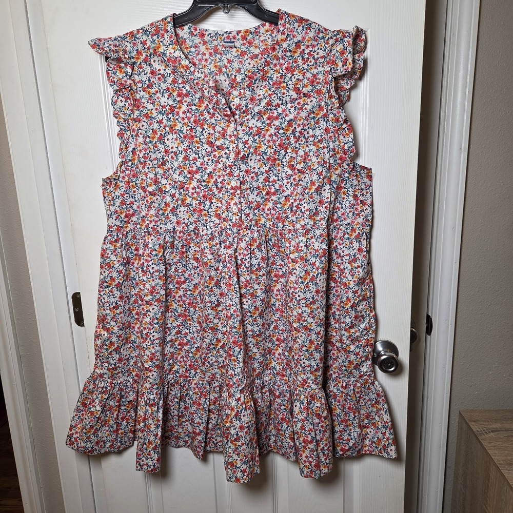 Old Navy sz XXL ditsy floral ruffle slv dress 100% cotton casual garden summer
